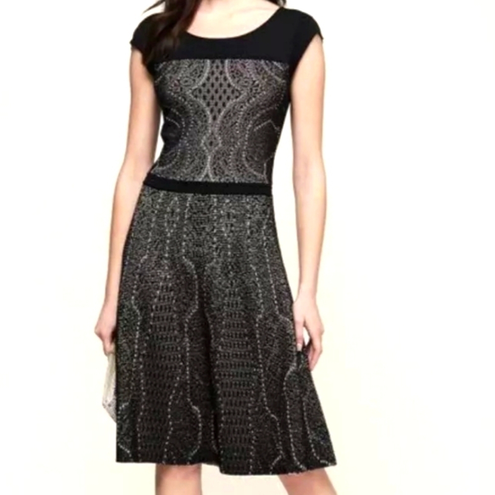 Reiss Odelia women's knit jacquard black nude pattern midi dress size 4